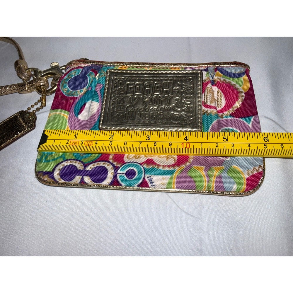 Coach Poppy Pop C Multicolor Wristlet Gold Metallic Strap Y2K Canvas Pouch - Picture 4 of 7
